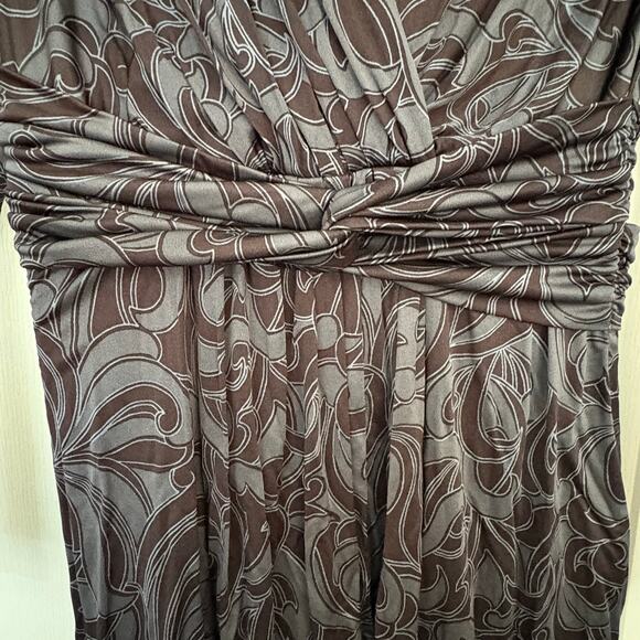 Banana Republic Petite Amy Print Dress Gray Long Sleeve V-Neck Ruched Waist L - Picture 4 of 6